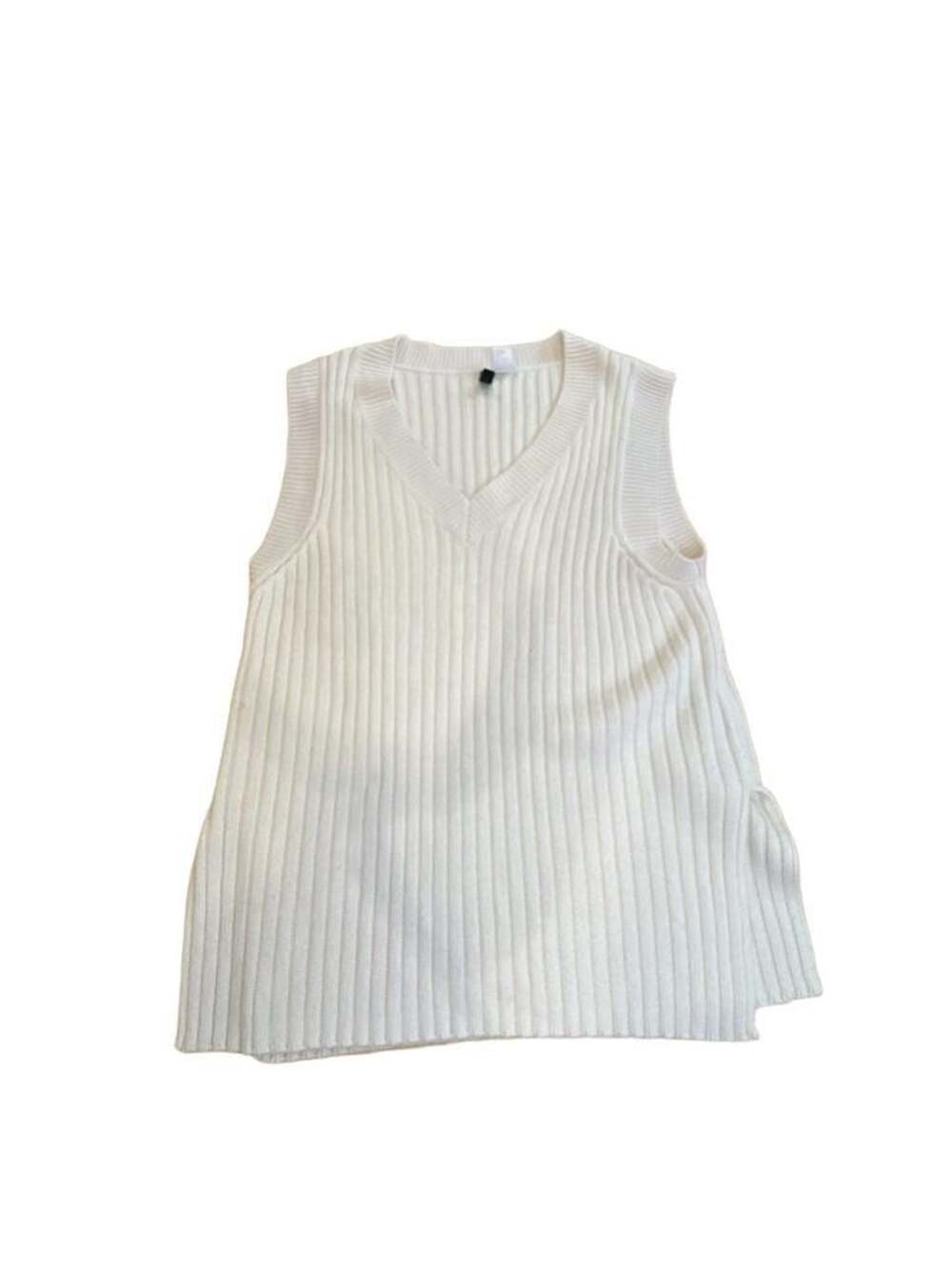 Divided H&M White Ribbed V-Neck Knit Sweater Vest Size S